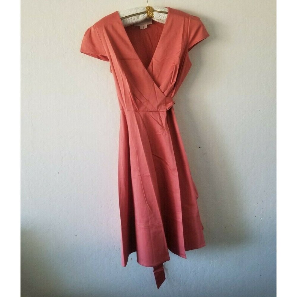 Gal Meets Glam Collection Womens Surplice Belted Wrap Dress Cotton Pink Size 2